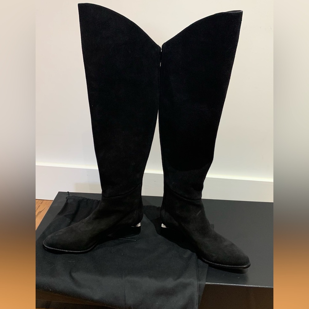 New Alexander Wang Sigrid Black Suede Tall Boots Cut out Heel Shoes - Picture 3 of 16